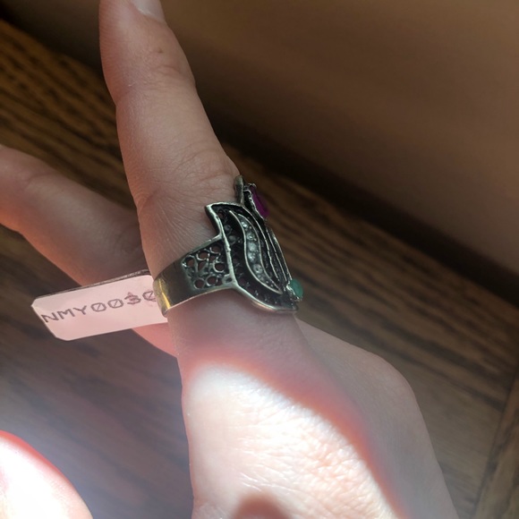 Gypsy Boho Ring ✨ Silver Gems Rhinestone Magical Witchy Bohemian Size 6 Vintage - Picture 7 of 8